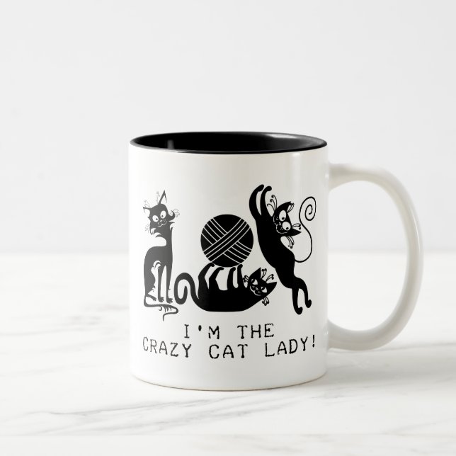 Verrückte Katzen-Dame Zweifarbige Tasse (Rechts)