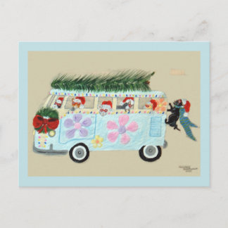 Verrückte Katzen in ihrem Weihnachts-Hippie-Van Postkarte