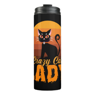 Verrückte Katzen-Lady Halloween Thermosbecher