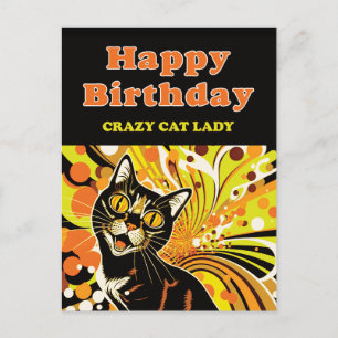 Verrückte Katzenlady-Geburtstag Feiertagspostkarte