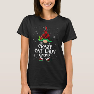 Verrückte Katzenlady Gnom Rot kariert passende Fam T-Shirt