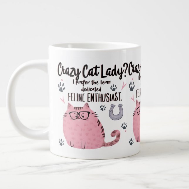 Verrückte Katzenlady? Lustiges Katzenliebhaber-Ges Jumbo-Tasse (Links)