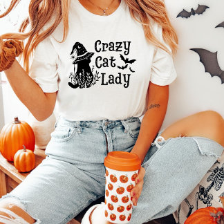 Verrückte Katzenlady Schwarze Katze Halloween T-Shirt