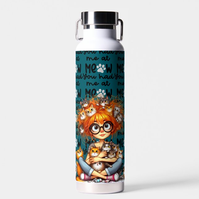 Verrückte Katzenlady  Trinkflasche (Vorne)
