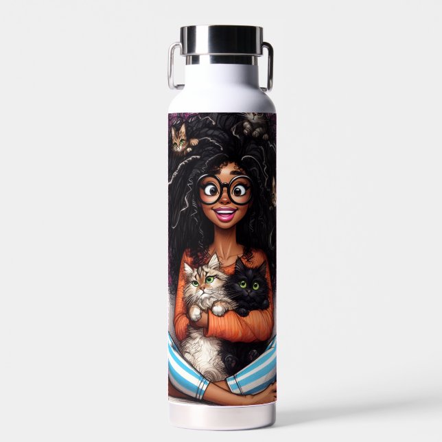 Verrückte Katzenlady  Trinkflasche (Vorne)