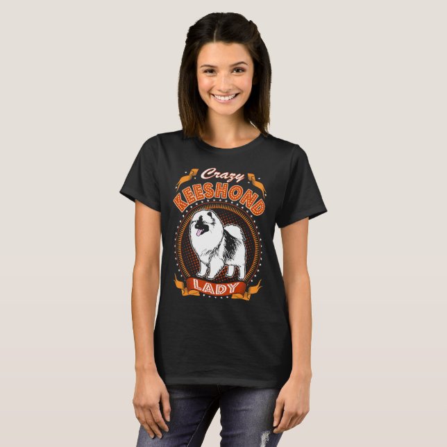 Verrückte Keeshond-Hundedame Tshirt (Vorne ganz)