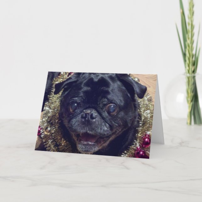 Verrückte Mops-Weihnachtskarte Feiertagskarte (Vorderseite)