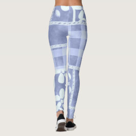 Verrückte Patchwork-Blau-Gingham-Blumenmuster Leggings