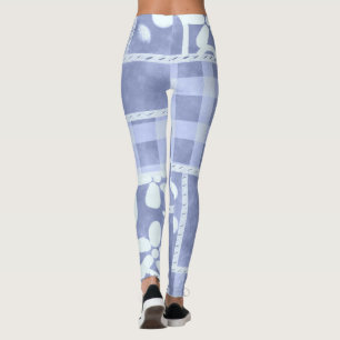 Verrückte Patchwork-Blau-Gingham-Blumenmuster Leggings