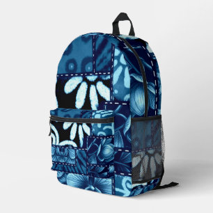 Verrückte Patchworkdecke Blau Floral Gingham-Muste Bedruckter Rucksack