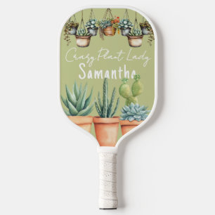 Verrückte Pflanzenlady-Wasserfarbe getopfte Sukkul Pickleball Schläger