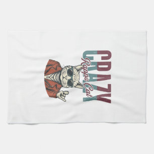 Verrückte Rappa-Katze Vintage-Stich T-Shirt-Design Geschirrtuch