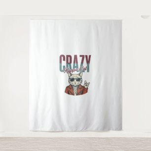Verrückte Rappa-Katze Vintage-Stich T-Shirt Design Wandteppich