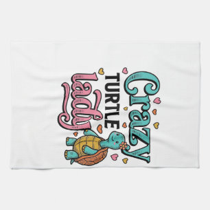 Verrückte Schildkröten-Dame Vintage-Stich-Design_1 Geschirrtuch