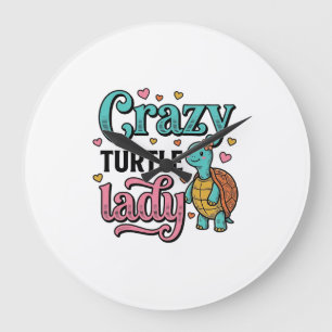 Verrückte Schildkröten-Dame Vintage-Stich-Design_1 Große Wanduhr