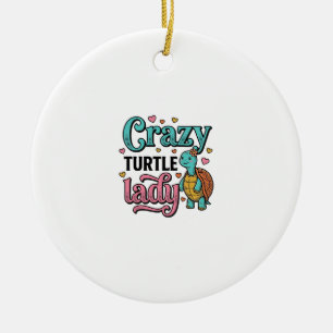Verrückte Schildkröten-Dame Vintage-Stich-Design_1 Keramik Ornament