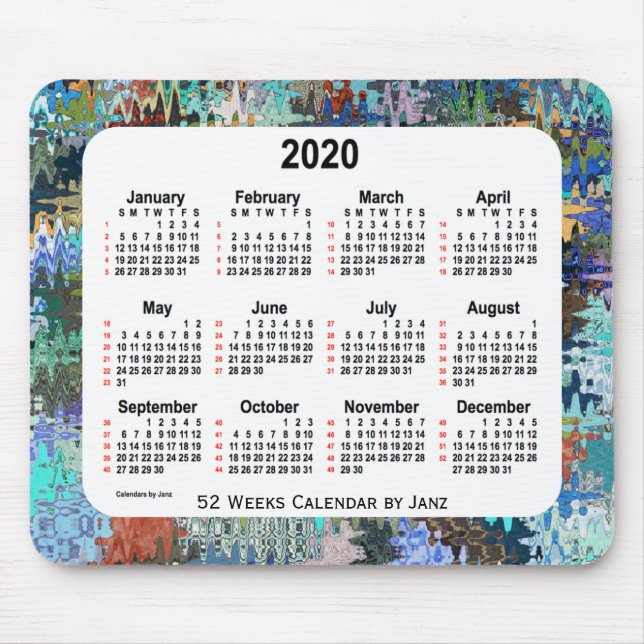 Verrückte Steppdecke 2020 52 Wochen-Kalender durch Mousepad (Vorne)