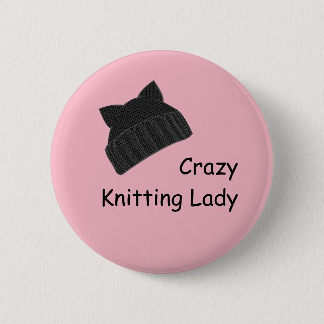Verrückte strickende Dame Badge Button (Vorderseite)
