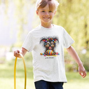 Verrückter Hund mit Ostereiern im Haar Kleinkind T-shirt