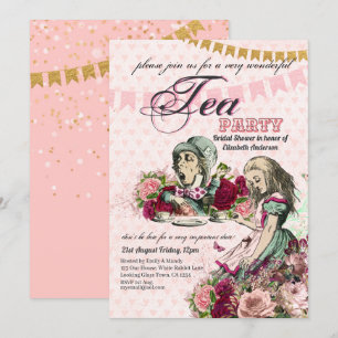 Verrückter Hutmacher Alice Vintage-Teeparty Brautd Einladung