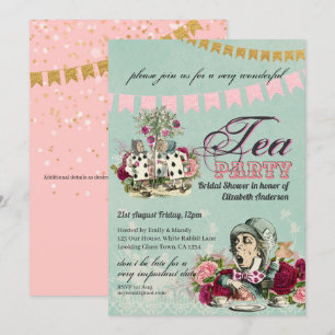Verrückter Hutmacher Alice Vintage-Teeparty Brautd Einladung