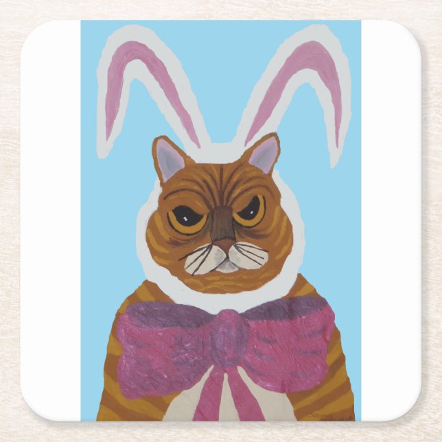 Verrückter Kater in Hasenohren Rechteckiger Pappuntersetzer (Vorderseite)