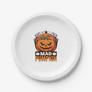 Verrückter Kürbis Halloween Vintage Gravur Design_ Pappteller