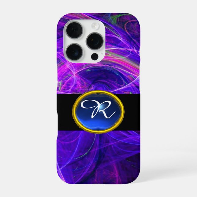 VERRÜCKTER PHOTON BLAUER SAPHIR-EDELSTEIN-MONOGRAM iPhone HÜLLE (Rückseite)