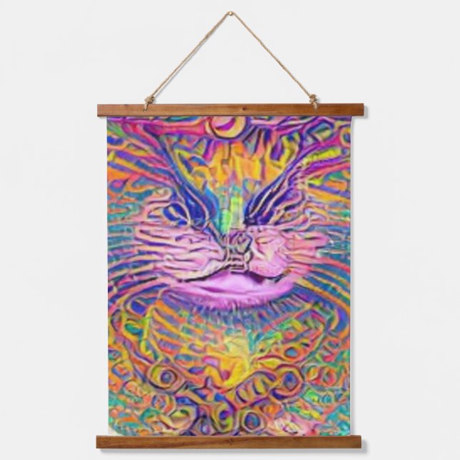 verrückter psychedelischer Kool Katz 12 Wandteppich Mit Holzrahmen (Vorderseite)