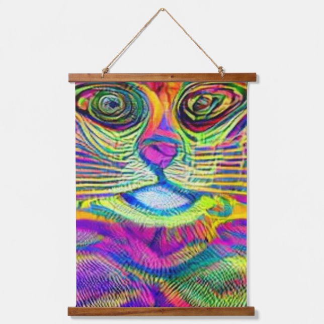 verrückter psychedelischer Kool Katz 17 Wandteppich Mit Holzrahmen (Vorderseite)