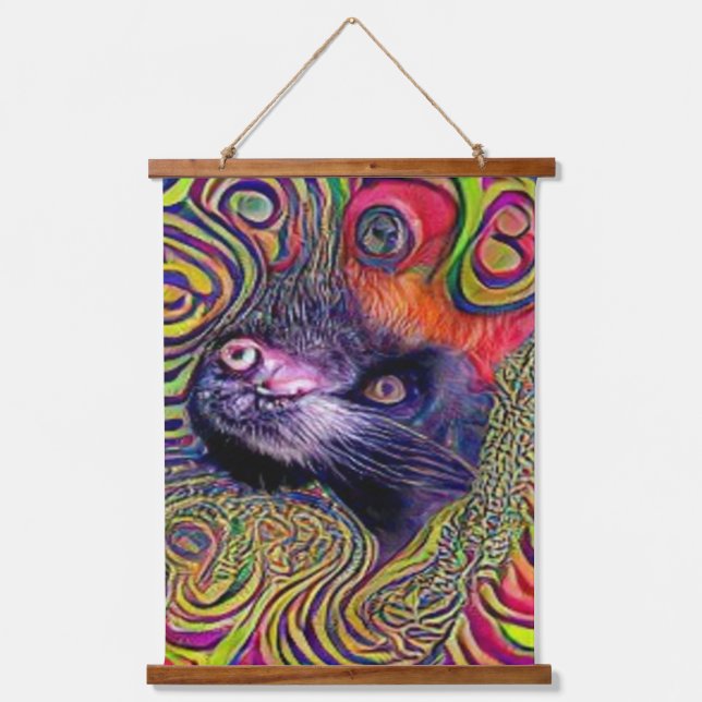 verrückter psychedelischer Kool Katz 19 Wandteppich Mit Holzrahmen (Vorderseite)