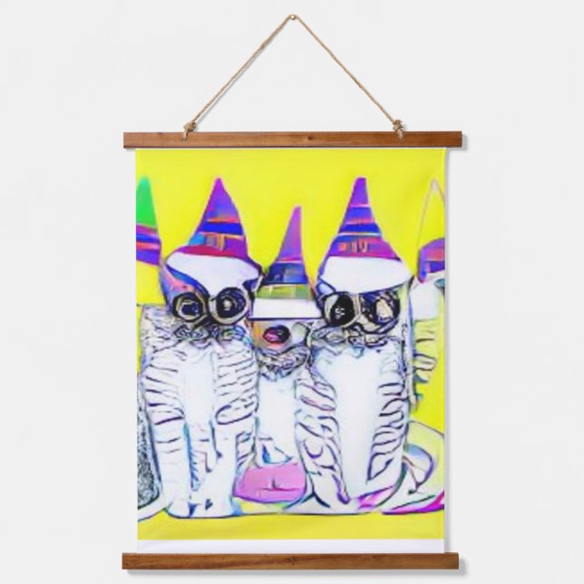 verrückter psychedelischer Kool Katz 1 Wandteppich Mit Holzrahmen (Vorderseite)