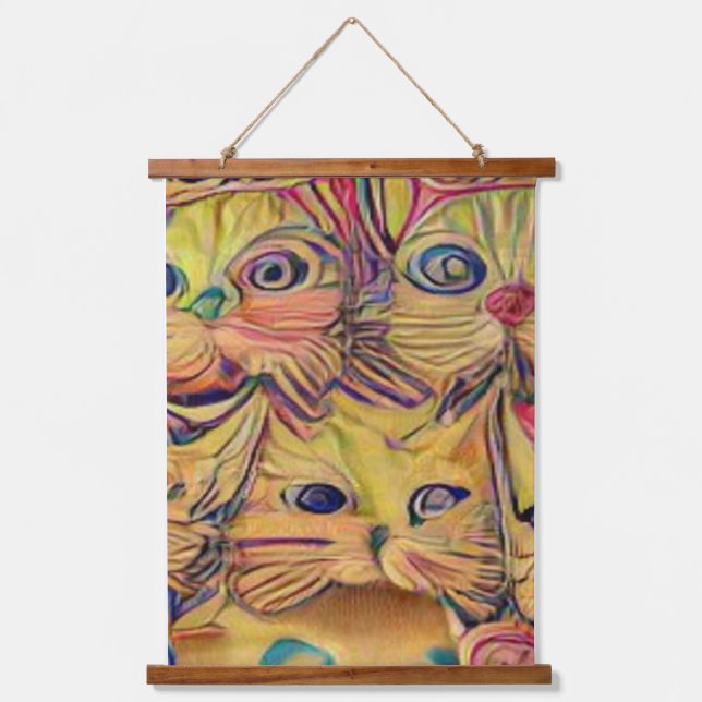 verrückter psychedelischer Kool Katz 3 Wandteppich Mit Holzrahmen (Vorderseite)