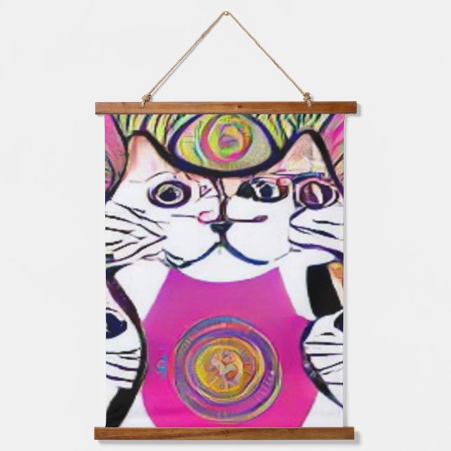 verrückter psychedelischer Kool Katz 5 Wandteppich Mit Holzrahmen (Vorderseite)