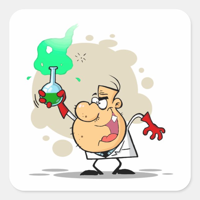 verrückter Wissenschaftler-Cartoon Quadratischer Aufkleber (Vorderseite)