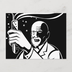 verrückter Wissenschaftler, der das Reagenzglas hä Postkarte