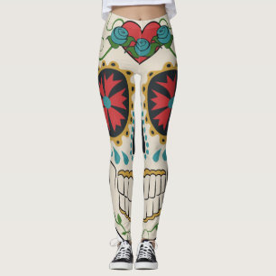 Verrückter Zuckerschädel weiß, Rot und Türkis Leggings