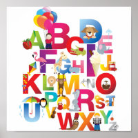 verrücktes Cartoon-Alphabet gerahmt drucken