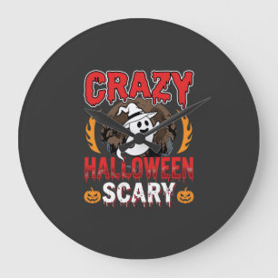 Verrücktes Halloween Gruseliges Gespenst und Kürbi Große Wanduhr