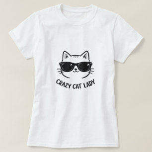 Verrücktes-Katzen-Dame-Shirt mit Sonnenbrille Katz T-Shirt