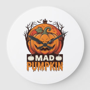 Verrücktes Kürbis-Halloween Vintage-Stichdesign_1 Große Wanduhr