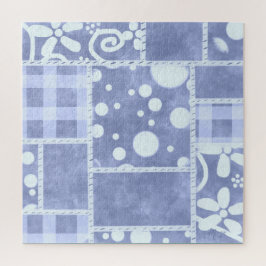 Verrücktes Quilt Blau Gingham Blumenmuster  Puzzle