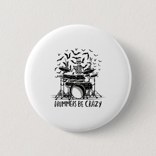 Verrücktes Schlagzeug-Skelett-Design Button (Vorderseite)
