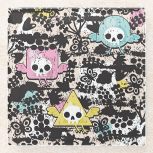 Verrücktes Vogelmuster Glasuntersetzer