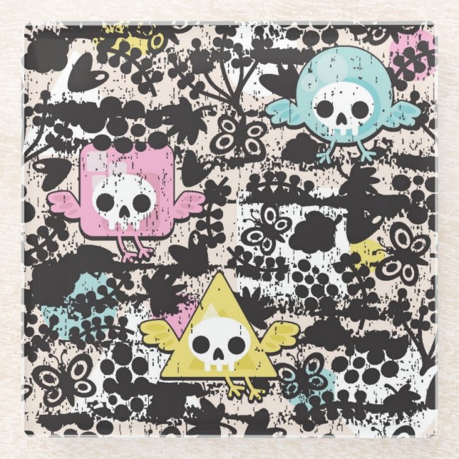 Verrücktes Vogelmuster Glasuntersetzer (Vorderseite)