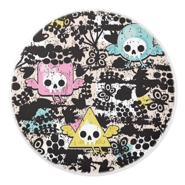 Verrücktes Vogelmuster Keramikknauf (Vorderseite)