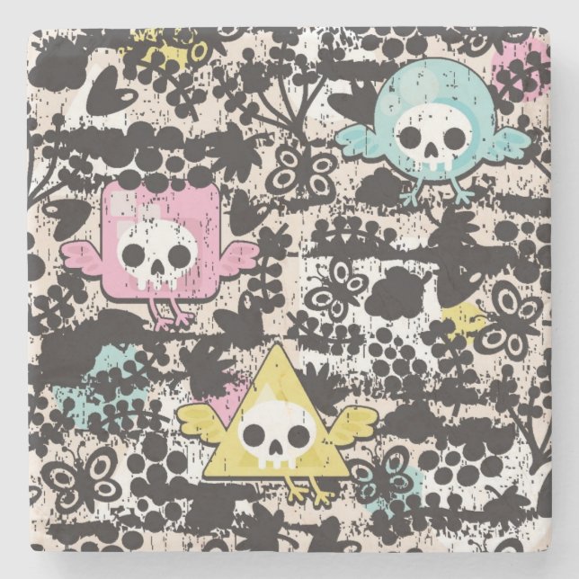 Verrücktes Vogelmuster Steinuntersetzer (Vorderseite)