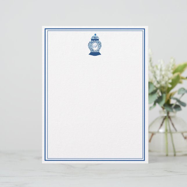 Versailles Chinoiserie Ginger Jar Monogram A Briefbogen (Stehend Vorderseite)