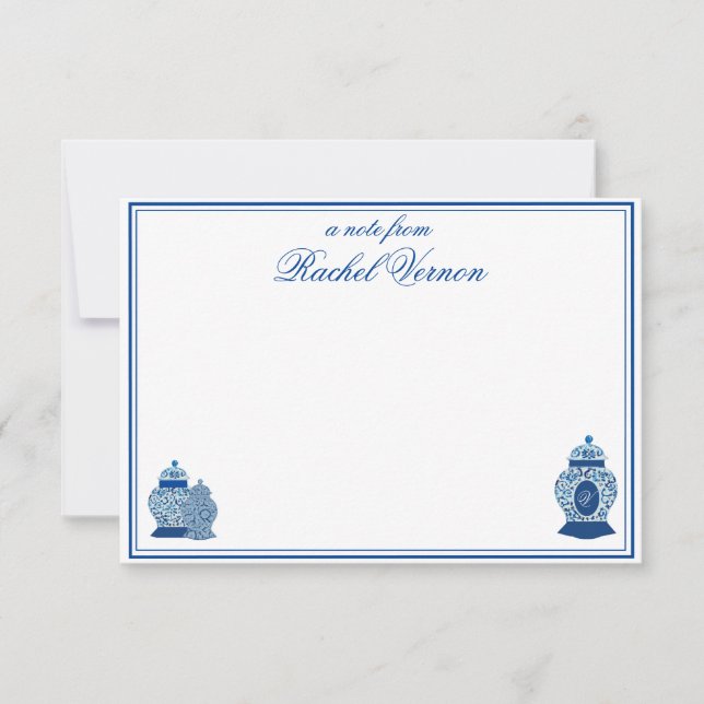 Versailles Chinoiserie Ginger Jar Monogram V Dankeskarte (Vorderseite)
