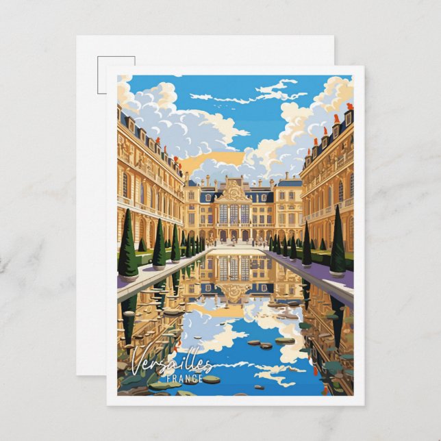 Versailles France Art Vintage Reise Illustration Postkarte (Vorne/Hinten)